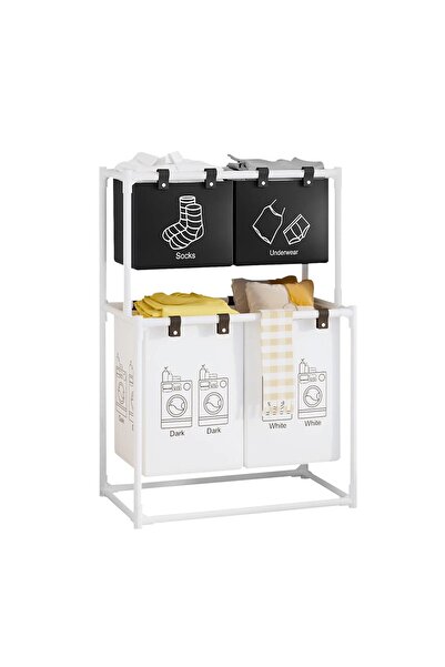 Flippy Laundry Basket Flippy, 2-Tier, 4 Baskets, Stainless Steel Frame, 97x44x57 cm, White