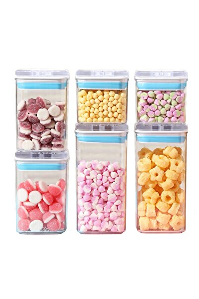 Flippy Food Storage Containers, Set of 6 (2x0.5L, 2x0.8L, 2x1.2L), Transparent with Blue-White Lid