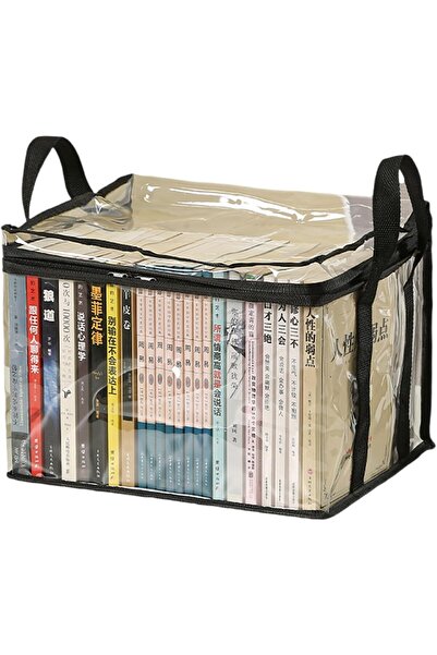 Flippy Flippy Storage Box, PVC+Textile, Waterproof, For Books, 32x24x25 cm, Transparent-Black