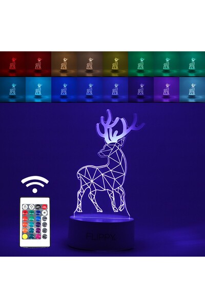 Flippy Lampă LED, Flippy, 3D, Cerb, telecomandă, 20 cm înălțime, lumină multi...