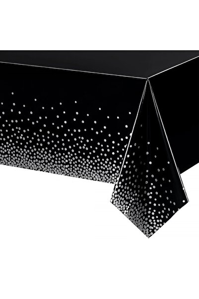 Flippy Τραπεζομάντιλο, Flippy, PEVA, Ασημί Πουά Τύπωμα, 137 x 274 cm, Αδιάβροχο, Ανθεκτικό στους λεκέδες, Μαύρο