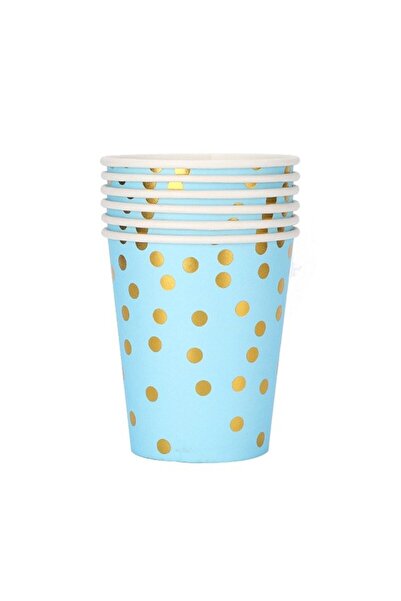Flippy Set of 10 Paper Cups, Polka Dot Print, 250 ml, Blue/Gold