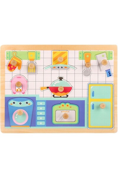 dalip Montessori Wooden Puzzle for Children Dalip, 3D Kitchen Model, 0-3 Years, 10 Pieces, Multicolor