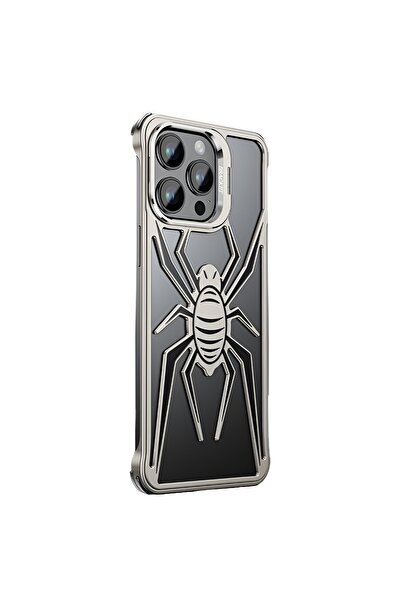 Flippy Protective Case for iPhone 15 Pro Max, Armor Protective Flippy Metal Stand, Black Grey Spider