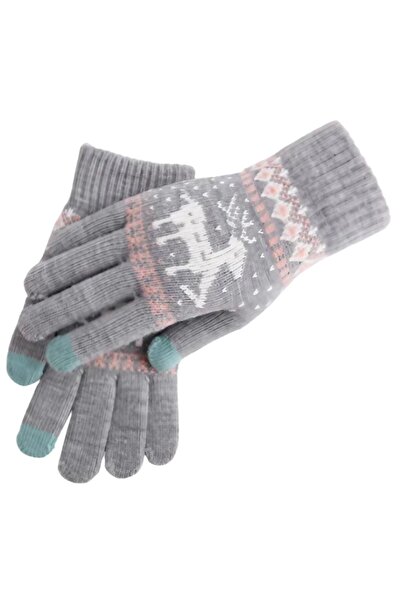 Flippy Women's Gloves, Reindeer Pattern, Touchscreen, Knitted Acrylic, One Size, Grey