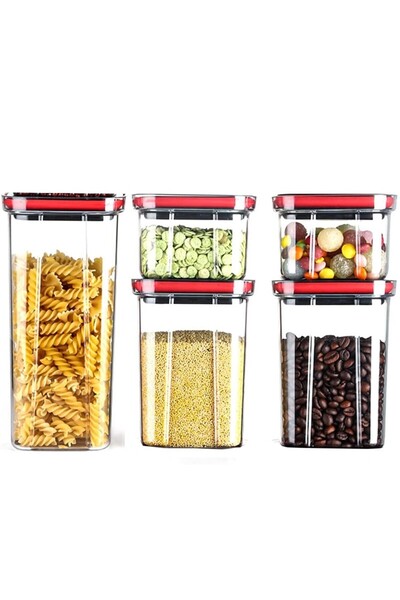 Flippy Food Storage Containers, Flippy, Set of 5 Transparent Containers with Black Lid