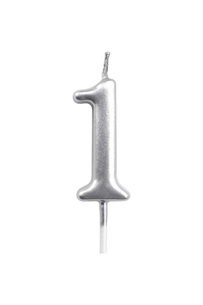 Flippy Cake Candle, Flippy, Number 1 Model, Party, 4.5 x 2.5 cm, Paraffin, Silver