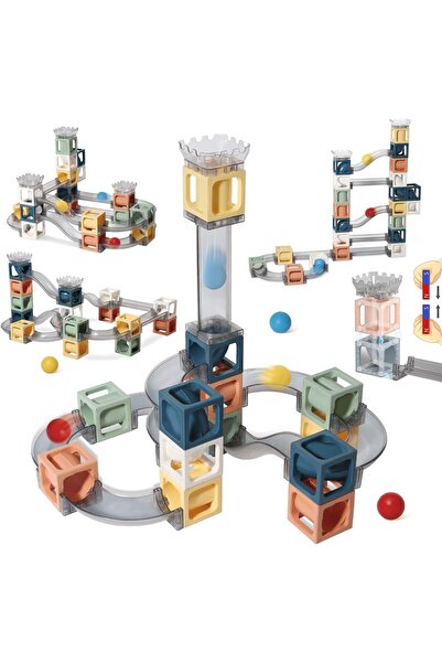 Flippy Set piese magnetice de constructie, Flippy, Cu tobogane si bile, 41 pi...