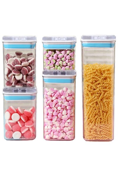 Flippy Food Storage Containers - Set of 5 (0.5L, 2x0.8L, 1.2L, 1.9L), Transparent with Blue-White Li