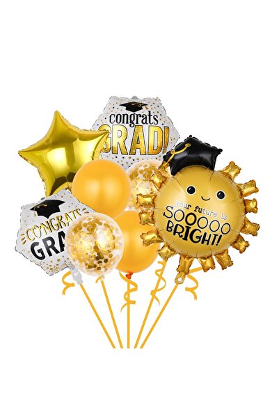 Flippy Set of 8 Metallic Foil and Latex Balloons, Flippy, 77x67cm, 45cm, 30cm, Graduation, Multicolor