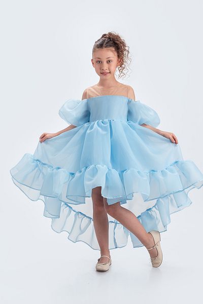 ABİYEKİDS Rochie de seară de lux pentru copii din șifon umflat cu guler Madonna evazat ABY218