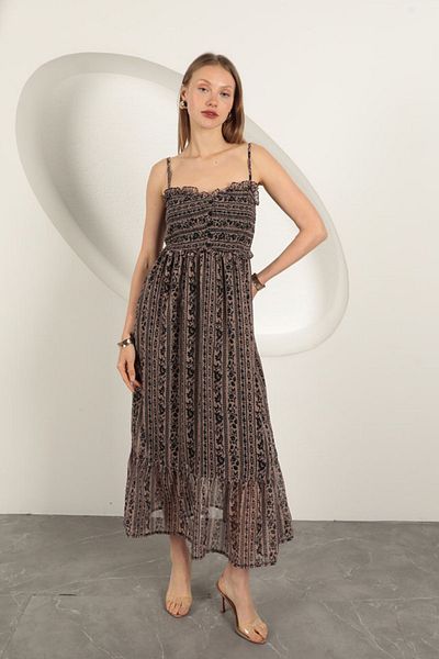 Secret Passion Lingerie Νέα σεζόν Chiffon Fabric Strap Γυναικείο Καφέ Midi Φόρεμα 25GLY008-01