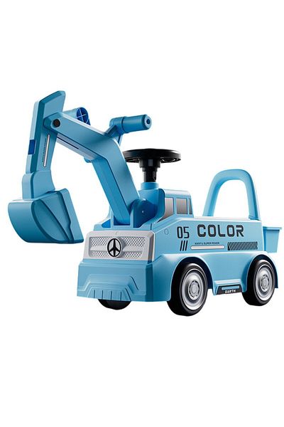 Flippy Excavator manual pentru copii, pliabil, sport, claxon, cutie de depozitare, lumini, scaun, albastru