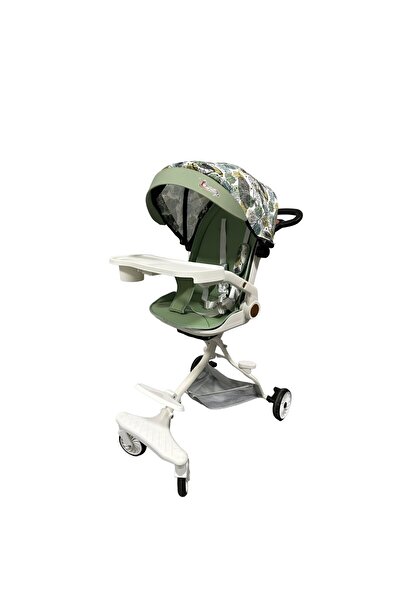 Flippy 3in1 Sport Stroller, 6-36 Months, 360 Wheels, Sun Canopy, 32x63x95cm, Green Leaf Pattern