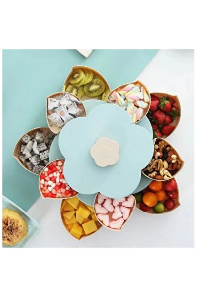 Flippy Serving Tray for Fruits/Vegetables/Snacks, 2-Tier Rotating Flower-Shaped, 26x26x11.5 cm Blue
