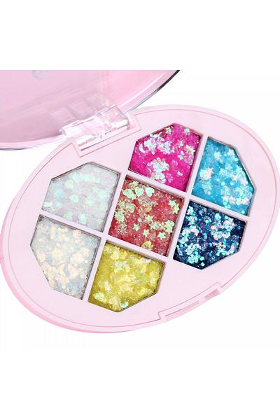Flippy Paletă cu sclipici Flippy, varianta 1, 7 nuanțe, corp și păr, rezistentă la apă, 50g, 9,8x6,8 cm, multicoloră