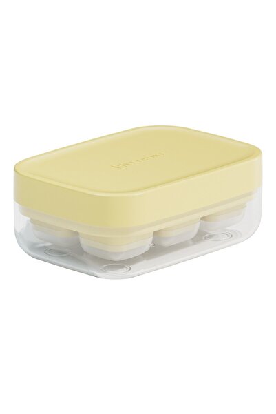 Flippy ice mold with press, food-grade silicone, 6 cubes, storage box, 10.5 x 7.5 x 4.1 cm, yellow