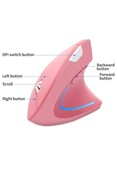 Cloody Pilli Dikey Ergonomik Kablosuz Mouse Fare Wireless 2000 Dpı 6 Pembe