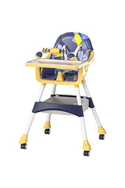 Flippy Καρεκλάκι φαγητού Flippy 2 σε 1, 6 μηνών–5 ετών, ρυθμιζόμενο, δίσκος, ρόδες με φρένο, καλάθι, παιχνίδι, μπλε/κίτρινο