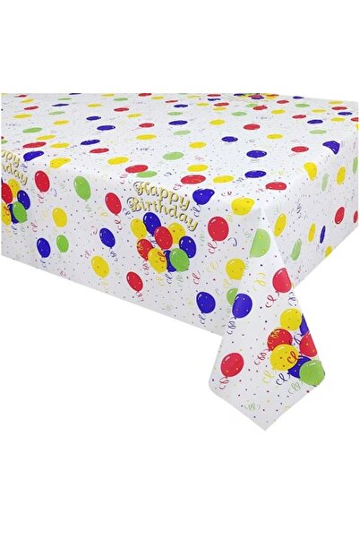 Flippy PEVA Tablecloth - Happy Birthday Balloon Print, 137x274 cm, Waterproof, Stain-resistant, Mult