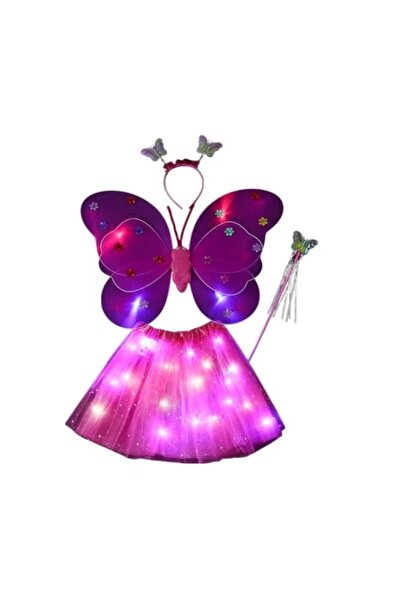 Flippy Costum de fluture modelabil, luminos, pentru copii, Flippy, 4 piese, roz-roșu, mărime universală