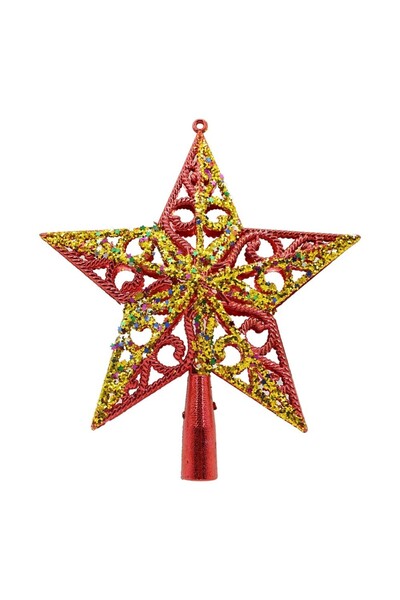 Flippy Buton decorativ pentru brad de Crăciun, stea roșie/aurie, model spiral...