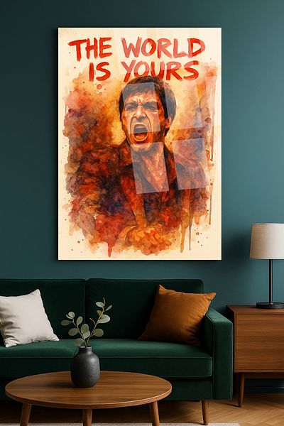 TAULART AL PACINO "THE WORLD IS YOURS" SCARFACE ΓΥΑΛΙ ΖΩΓΡΑΦΙΚΗ ΔΩΡΟ ΣΤΟ ΣΠΙΤΙ ULTRA LIVE ΧΡΩΜΑΤΑ