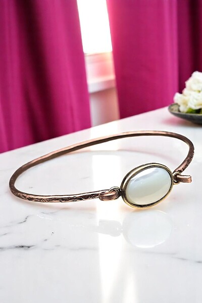 NBS Beautiful Naturel Stones Copper (Pure Real) Selenite Stone Trend Elegant Bracelet (Evil Eye Protection) (Special Occasions, Gift)