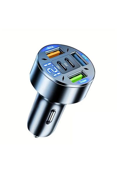 Teo 5 in 1 Car Charger, 3 x USB Port Fast Charge QC3.1 and 2 x Type C, PD 65W, Black
