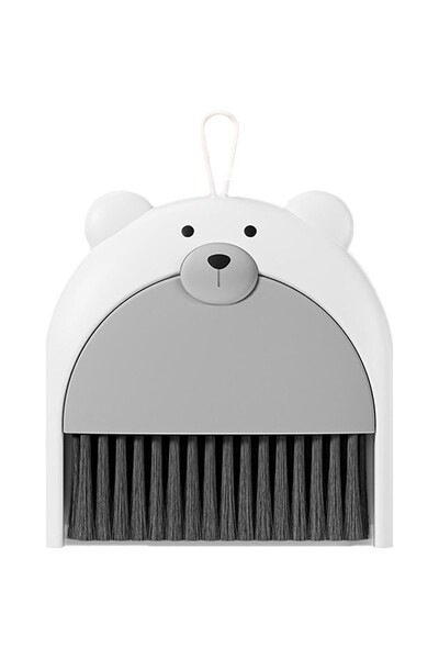 Bibilel Broom and Dustpan Set, Flippy, For Office, PP, Bear Pattern, 23.5 x 18 cm, Grey
