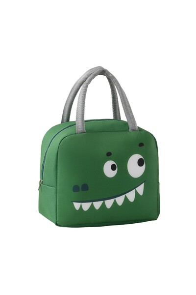 Flippy Cartoon Portable Cooler Bag for Kids Lunch Oxford Cloth 22x14x19 cm Crocodile Pattern Green
