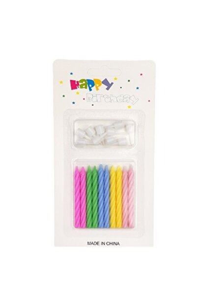 Flippy Set of 12 Cake Candles, Flippy, Spiral Model with Stand, Party, 6.5 cm, Paraffin, Multicolor