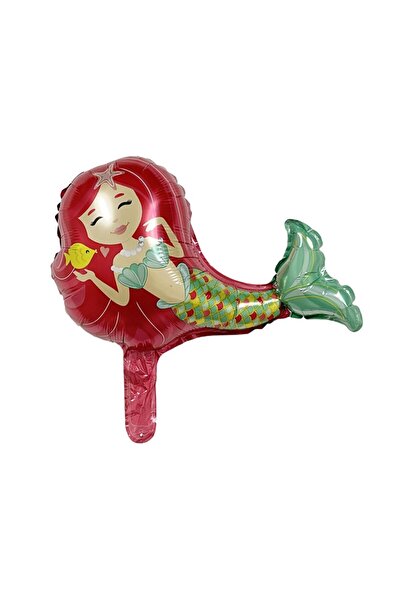 Teo Balon din Folie Metalizata, , Mini Figurine, Model Sirena cu Par Rosu, Te...