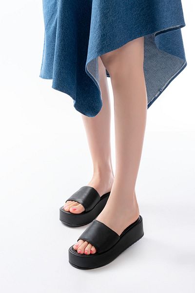 Moda Asmira 861-1033 Black Wedge Heeled Women's Slippers