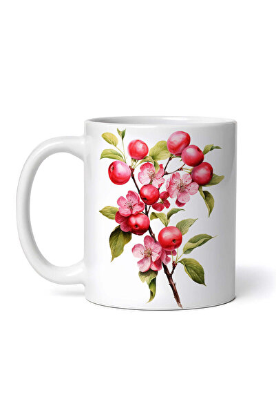 OEM Cană albă personalizată, mere roșii și flori de măr, Inovatix®. 330 ml