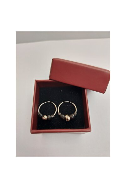 Jolie Silver 925 Silver Creole Earrings 12 mm with Black Stones, Jolie Silver, 1.2 g, 1 cm x 1.4 cm