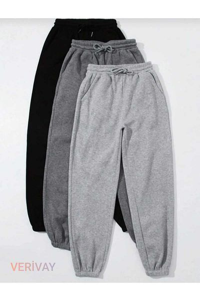 Verivay ( 3 ΤΕΜ ) Σετ Jogger Sweatpants μαύρο-Γκρι-ανθρακί Λαστιχένιο πόδι ψηλόμεσο