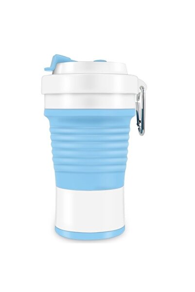 Flippy foldable silicone cup for travel & camping, 750 ml, straw included, 11.6 x 19.3 cm, blue