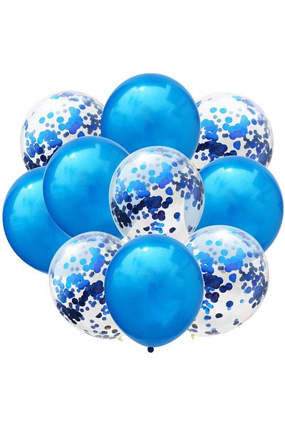 OEM Set of 10 Latex Balloons, Party Confetti Pattern, 5 x Confetti, 5 x Blue, 25 cm, 2