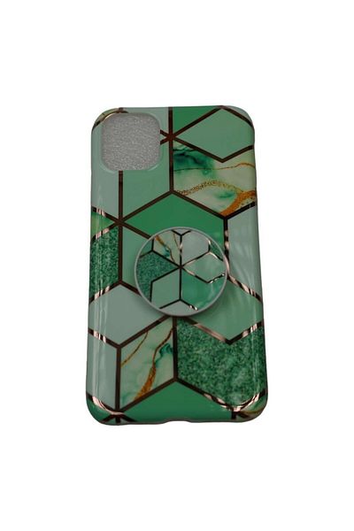 OEM Protective case for Apple iPhone 7/8/SE 2020 Soft IMD TPU Marble Geometric Green Stand included