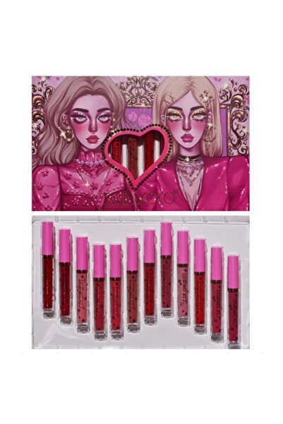 Flippy Set Luciu de Buze Kevin&Coco, 12 Bucăți, Roșu, Roz, Nuanțe Nude, Cutie, 26.5x16.5x2.2 Cm, 200 G