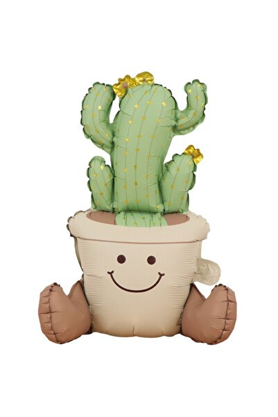 Flippy Metallic Foil Balloon – Animated Cactus Pot, 57.5 x 56 cm, Green