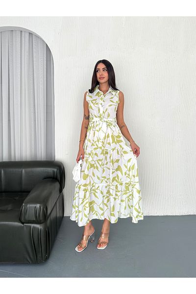 Kashaya Women's Leaf Print Summer Dress with Sashes and Sleeves. Roomy and Stylish