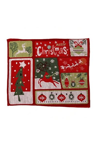 Teo Table Napkin, , Reindeer, Tree and Ball Pattern, Merry Christmas Writing, Christmas Theme, Towel for
