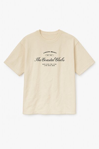 Altair Tr Beige Color Oversize Laguna Beach Printed Unisex T-Shirt T-Shirt