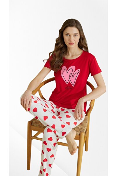 seamlife Set de pijamale lungi pentru femei, 100% bumbac, cu mâneci scurte, c...