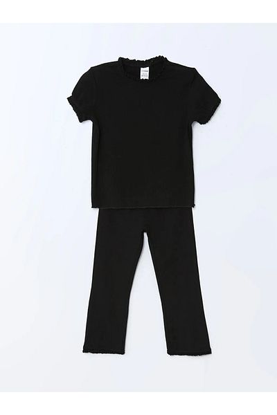 LC Waikiki Lcw Kids Black Female Child Blouse and Leggings Pants 2 Pcs