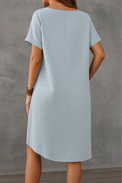 modaserdem Women's Short Sleeve Boat Neck Wrap Dress