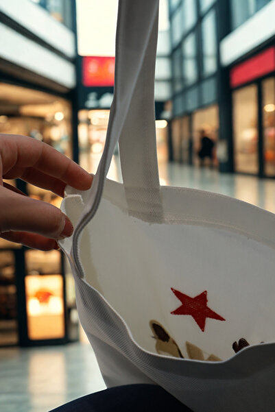 e-Bizz Store Punch Nakışlı 1 Adet Omuz Çantası & Plaj Çantası & Bez Çanta