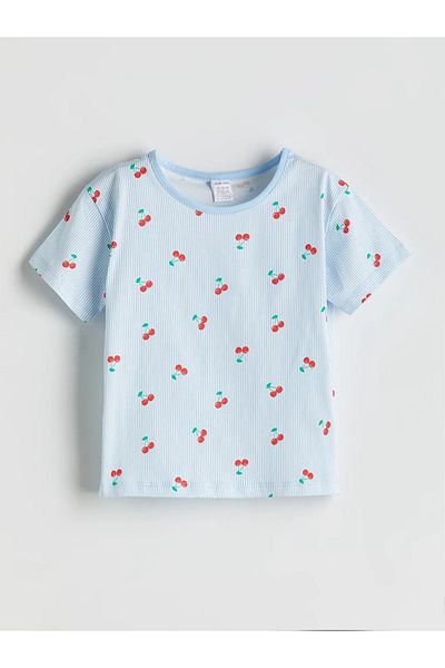 LC Waikiki Lcw Baby Blue Cherry Printed Baby Girl T-Shirt and Shorts 2-Pack